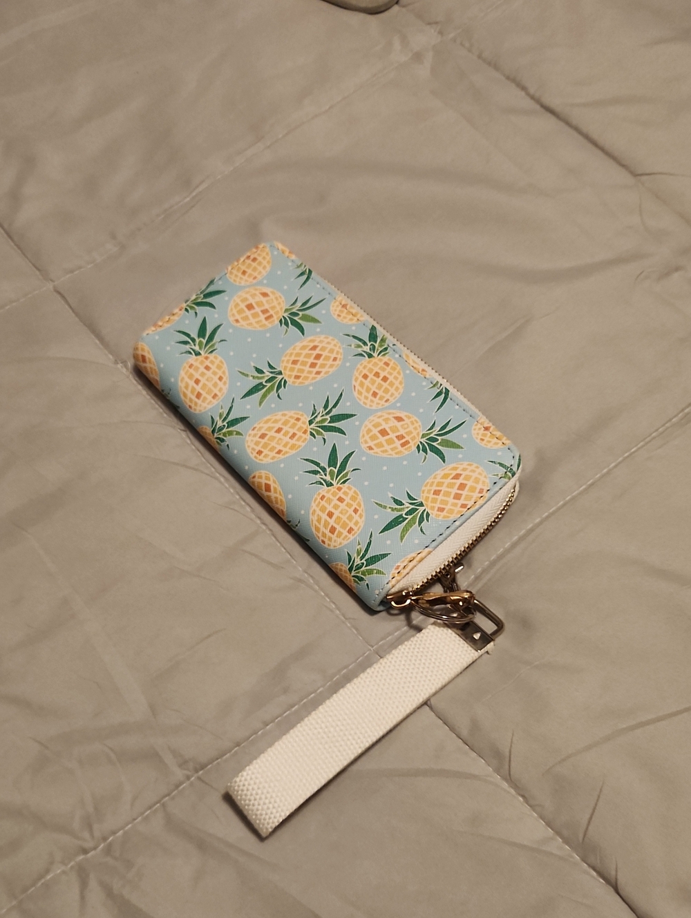 Blue Pineapple Wristlet Clutch with Gold Hardware